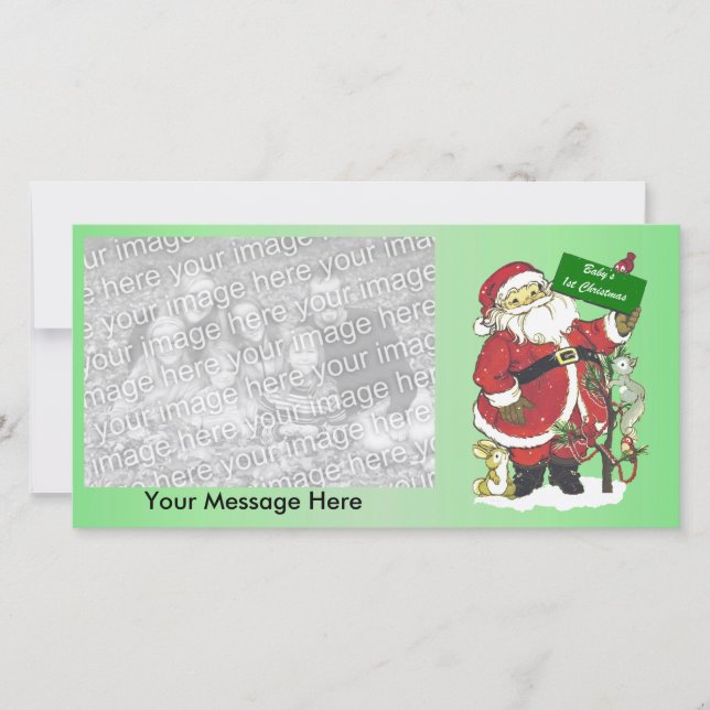 Cute Santa Tree Animals Baby First Christmas Holiday Card (Front)