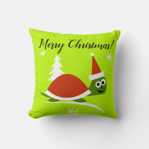 Cute Santa Turtle Merry Christmas Throw Pillow