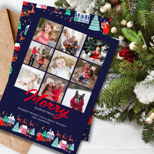 Cute Santa Vintage Christmas Holiday 9 Photos Card