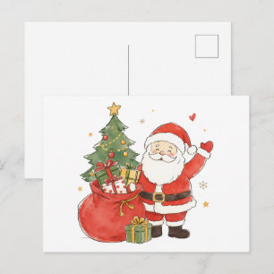 Cute Santa with Gift Sack for Classic Christmas  Postcard