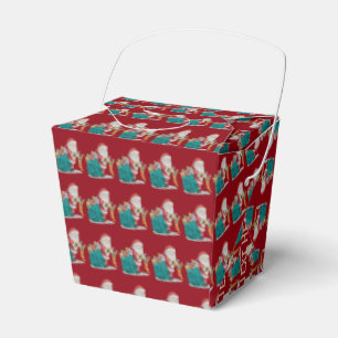 cute santa with gifts and toys in sack christmas favor box