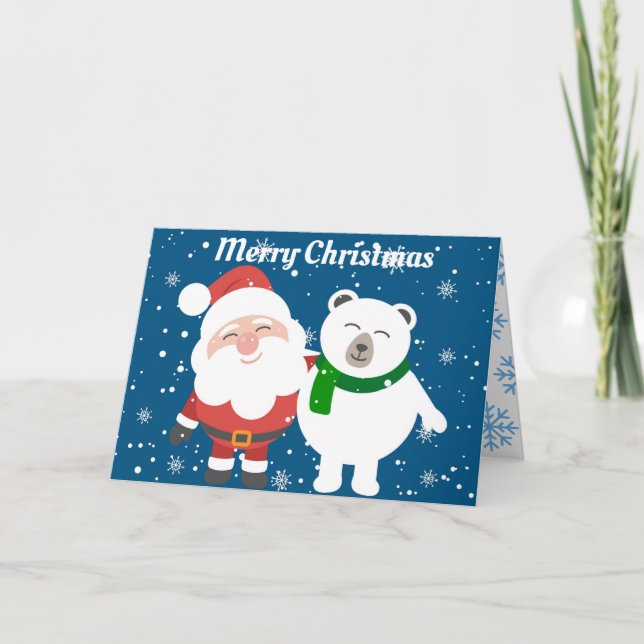 Cute Santa with Polar Bear. Card (Front)