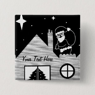 Cute santa with sack on roof black and white 2 inch square button