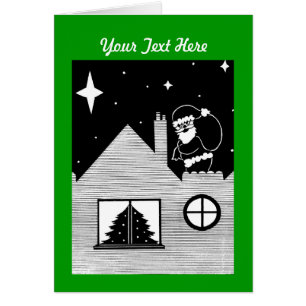 Cute santa with sack on roof black and white art