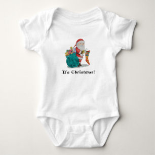 cute santa with toys christmas babies t-shirt baby bodysuit