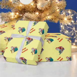 cute santa wrapping gifts for christmas wrapping paper