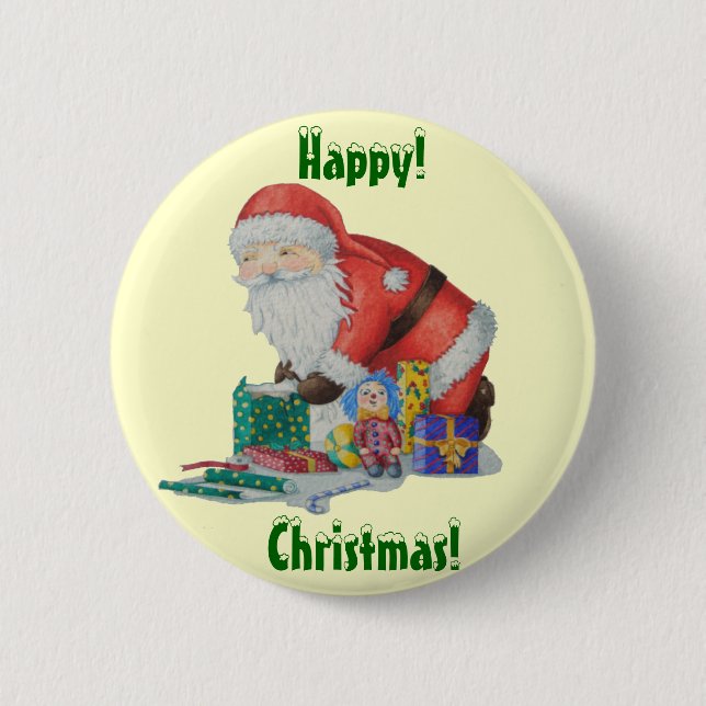 Cute santa wrapping toys gifts christmas 2 inch round button (Front)