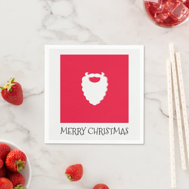 Cute Santa's Beard Red Merry Christmas   Napkin (Insitu)