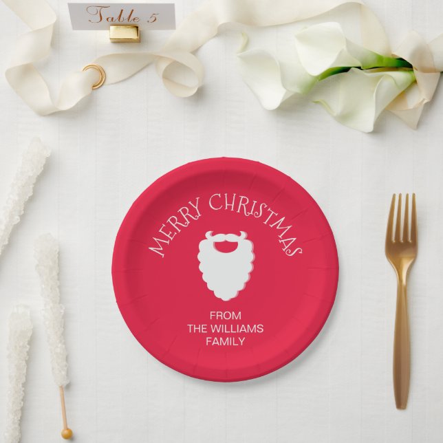 Cute Santa's Beard Red Merry Christmas  Paper Plate (Wedding)