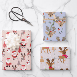 Cute Santas & Reindeers Wrapping Paper Sheet