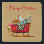 Cute Santa's Sleigh,Colourful Gifts,Merry Christma Trivet<br><div class="desc">Trivet feature cute Santa's sleigh with colourful Christmas gifts on a shade of gold background,  with text... .Merry Christmas... 
You can easily personalize with your choice of text.</div>