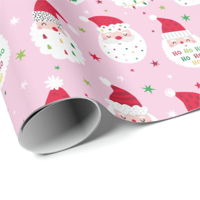 Cute Santas with festive beards pink Wrapping Paper (Roll Corner)
