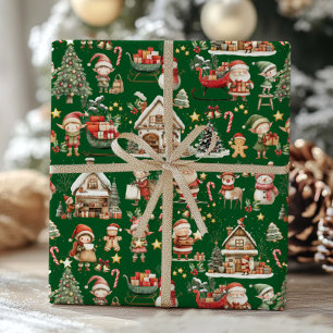 Cute Santa's Workshop Elves Christmas Decoupage Wrapping Paper