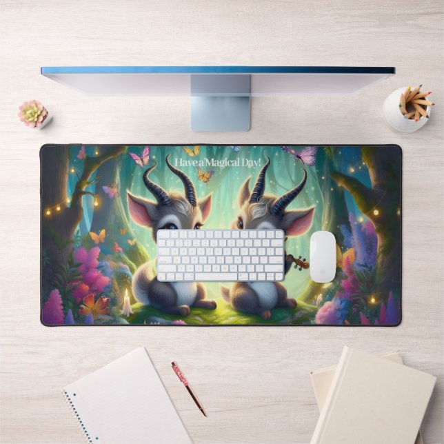 Cute Saolas Playing Violas in a Magical Forest Desk Mat (Office 1)