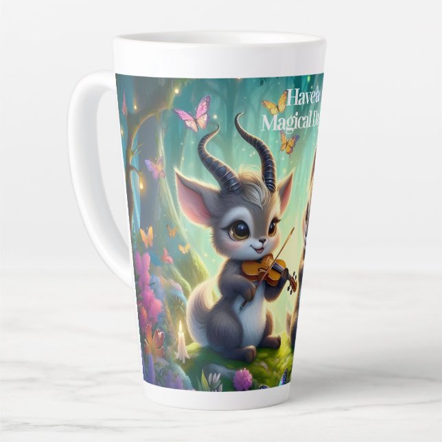 Cute Saolas Playing Violas in a Magical Forest Latte Mug (Left Angle)
