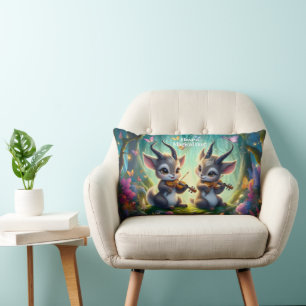 Cute Saolas Playing Violas in a Magical Forest Lumbar Pillow