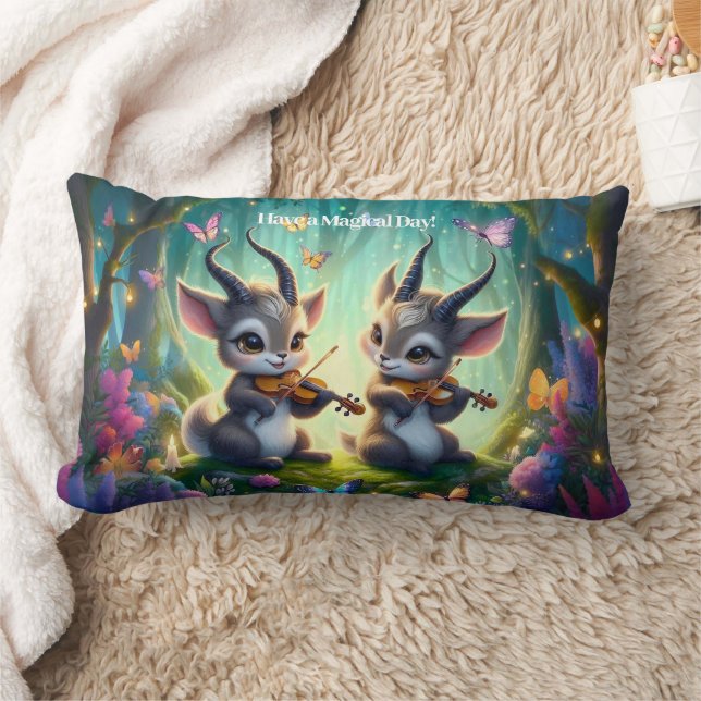 Cute Saolas Playing Violas in a Magical Forest Lumbar Pillow (Blanket)