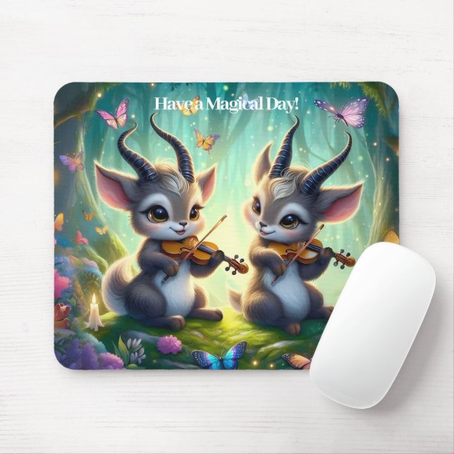 Cute Saolas Playing Violas in a Magical Forest Mouse Pad (With Mouse)