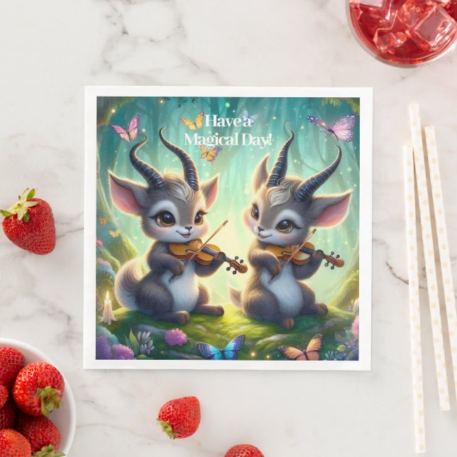 Cute Saolas Playing Violas in a Magical Forest Napkin (Insitu)