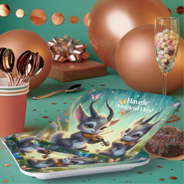 Cute Saolas Playing Violas in a Magical Forest Paper Plate (Multi)