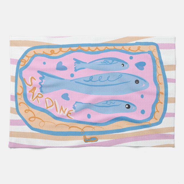 Cute Sardine Art Kitchen Towel (Horizontal)
