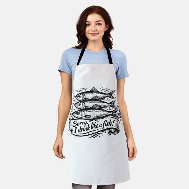 Cute Sardine Fish Quote T-Shirt Apron (Worn)