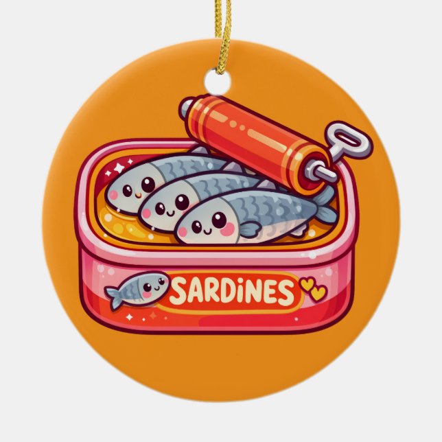 Cute Sardines Can Pink Orange Ceramic Ornament (Front)