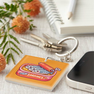 Cute Sardines Can Pink Orange Keychain