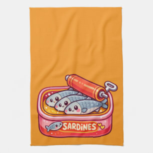 Cute Sardines Fish Cartoon Kitchen Towel