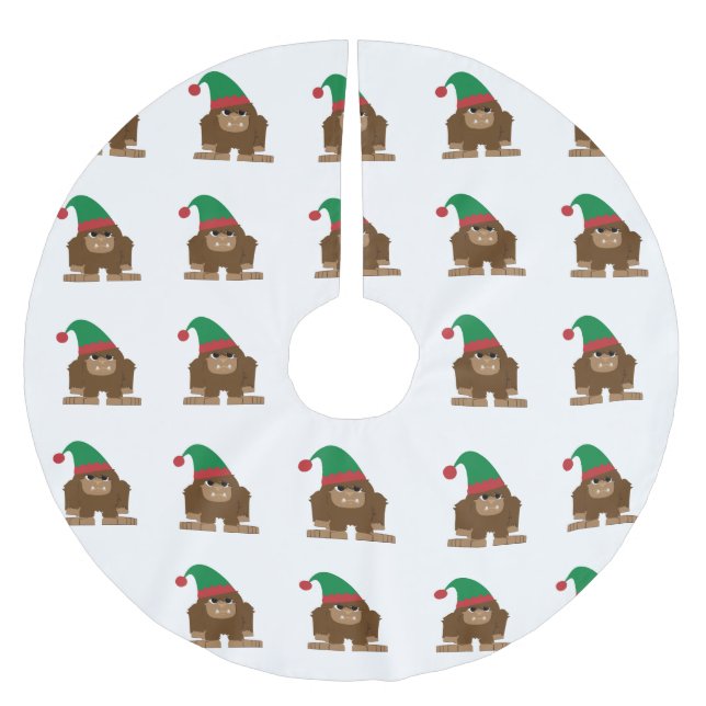 Cute Sasquatch Christmas Elf Brushed Polyester Tree Skirt (Front)