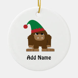 Cute Sasquatch Christmas Elf Ceramic Ornament
