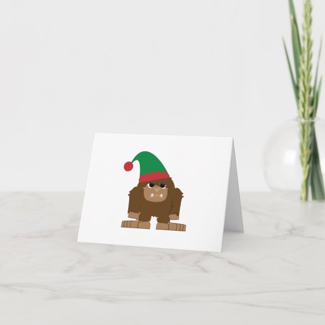 Cute Sasquatch Christmas Elf Holiday Card (Front)