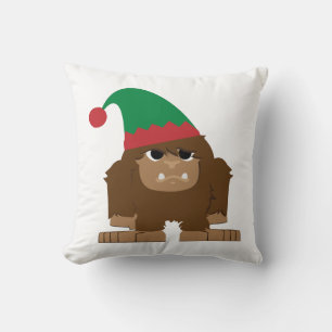 Cute Sasquatch Christmas Elf Throw Pillow