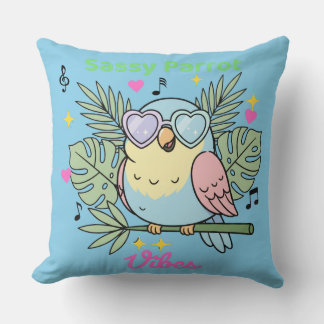 Cute "Sassy Parrot Vibes" Décor Tropical Coussin