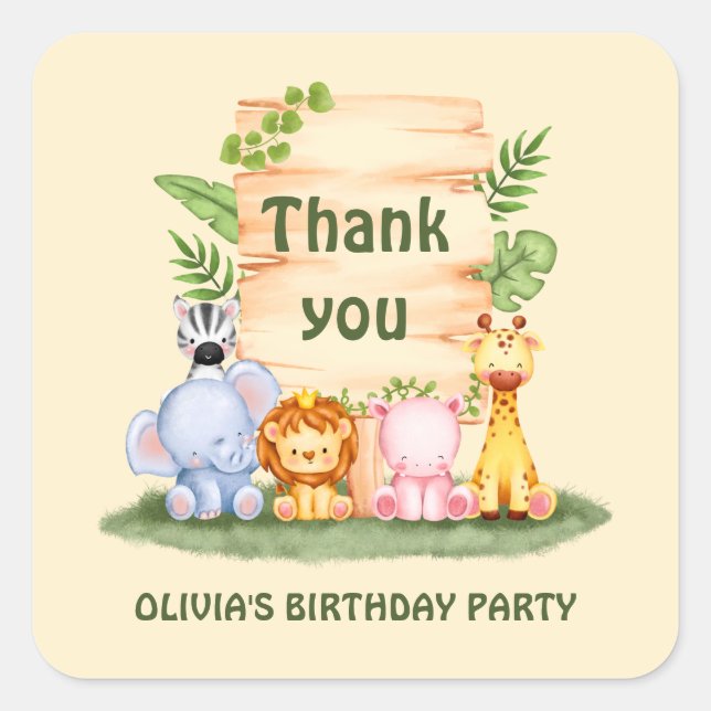 Cute savannah animals kids birthday stickers  (Front)