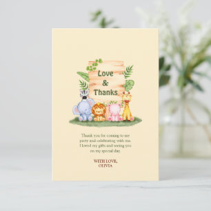 Cute savannah animals kids birthday thank you card