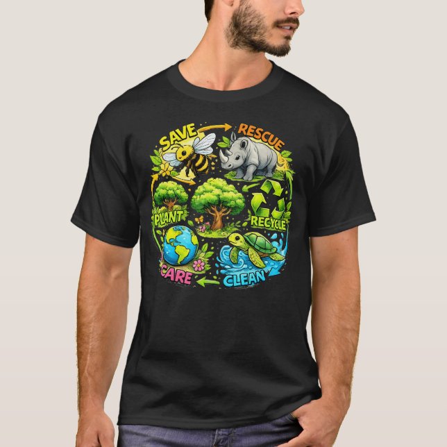 Cute Save Bees Rescue Animals Recycle Plastic T-Shirt (Front)