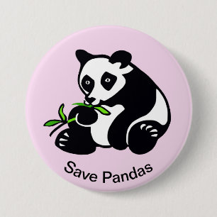 Cute Save PANDAS- Endangered animal graphic - pink 3 Inch Round Button