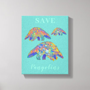 Cute Save Pangolins slogan teal Canvas Print