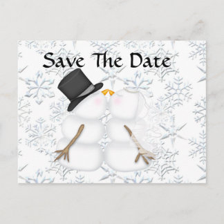 CUTE Save the Date BRIDE & GROOM Snowman Announcement Postcard