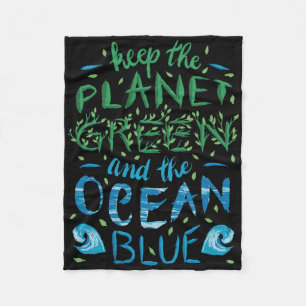 Cute Save The Planet Ecology Eco Blue Ocean Green  Fleece Blanket