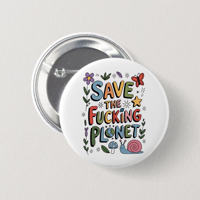 Cute Save the Planet Environmental Ecowarrier  2 Inch Round Button (Front & Back)