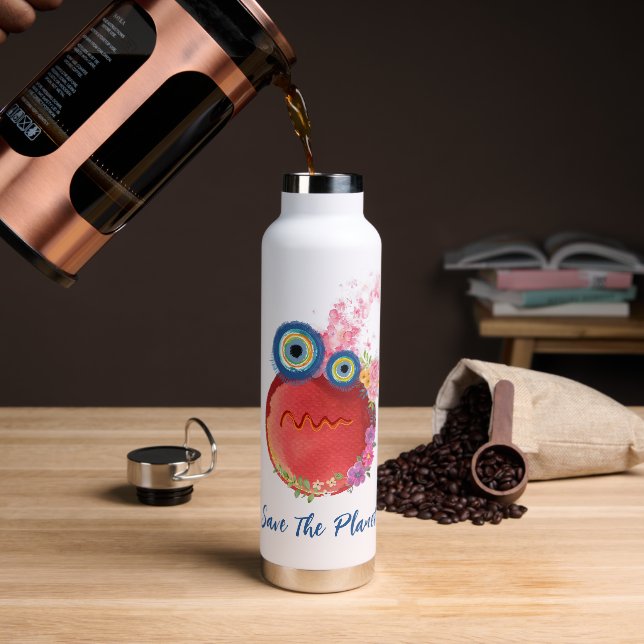Cute Save The Planet Water Bottle (Coffee)
