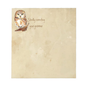 Cute Saw Whet Owl, Bird Correcting Grammar Quote Notepad