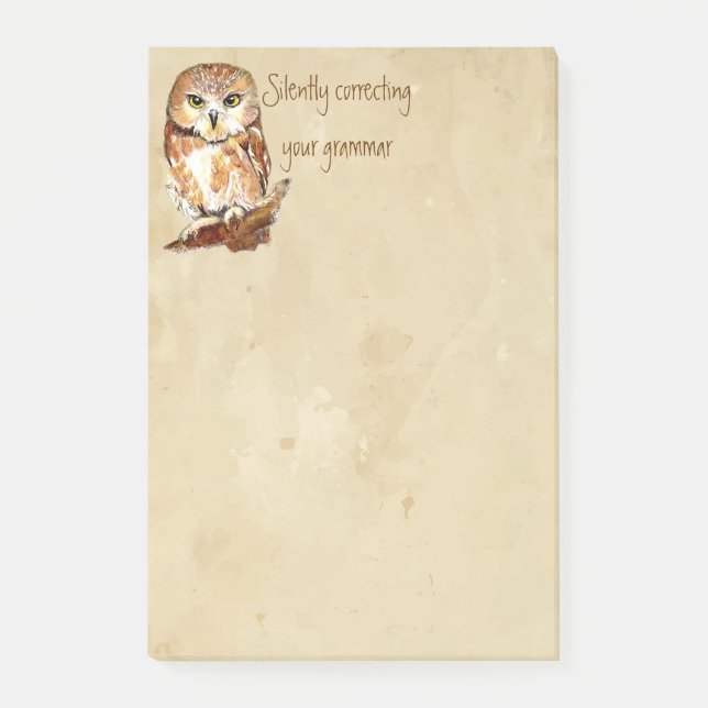 Cute Saw Whet Owl, Bird Correcting Grammar Quote  Post-it Notes (Front)