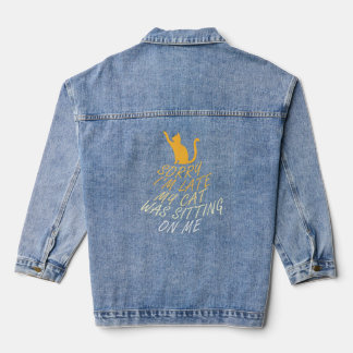 Cute Saying Cat I'm late Kitty Pet Long Sleeve  Denim Jacket
