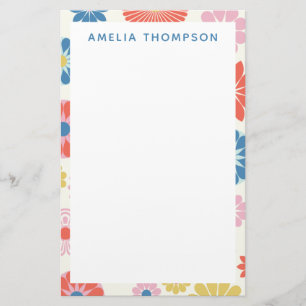 Cute Scandi Boho Folk Flower Pattern Personalized Stationery