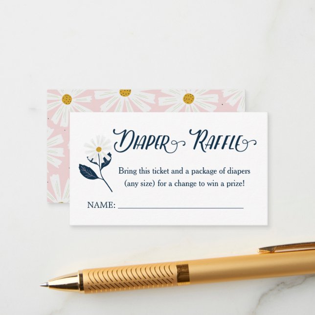 Cute Scandi Daisy Diaper Raffle Ticket Enclosure C (Front/Back In Situ)