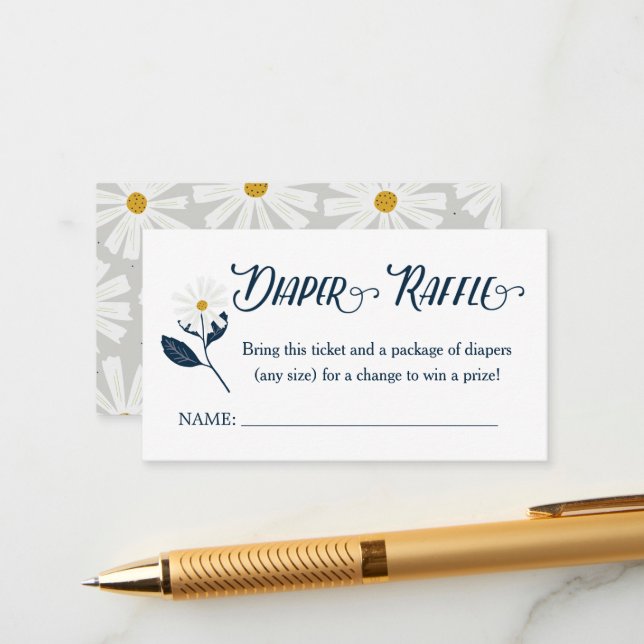 Cute Scandi Daisy Diaper Raffle Ticket Enclosure C Card (Front/Back In Situ)