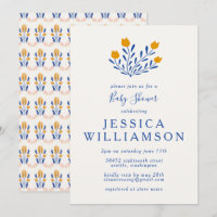 Cute Scandi Folk Flowers in Blue Baby Shower